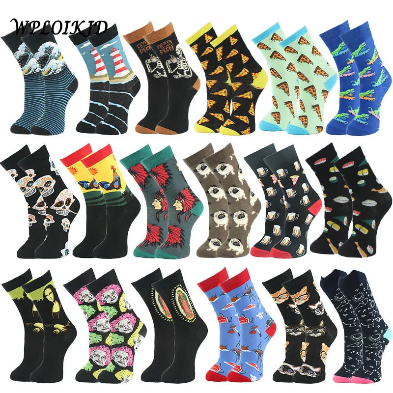 Носки WPLOIKJD мужские из чесаного хлопка жаккардовые в стиле хип хоп с изображением