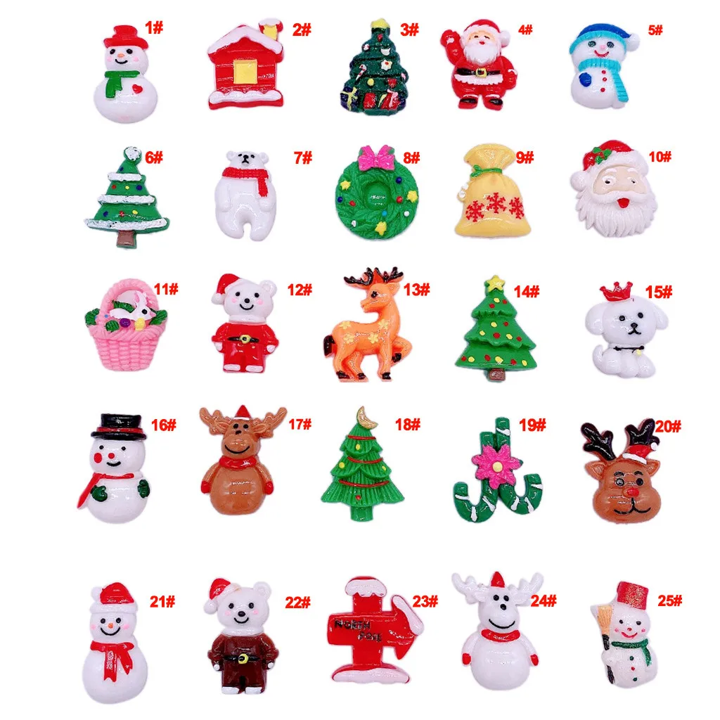 25Pcs 11/25 шт. Diy рождественские поставки слаймов аксессуары чехол для телефона украшения для Slime наполнитель Миниатюрный смолы Санта Клаус снеговик - Цвет: 25Pcs