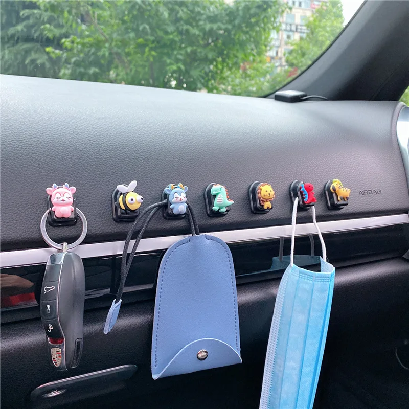 Animal Car Hooks Wall-mounted Home Decor Blossom Sundries Holder Hooks Multifunction Masks Keys Organizer Hanger 4PCS