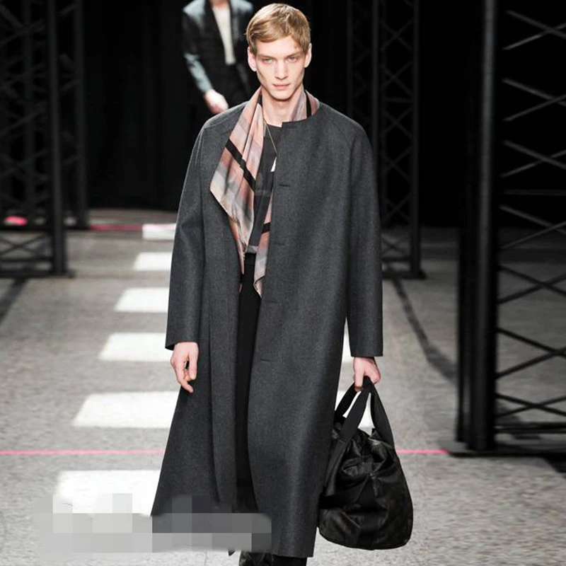 

Men's woolen coat autumn/winter super long woolen coat cardigan Milan fashion show casual single breasted men's wear