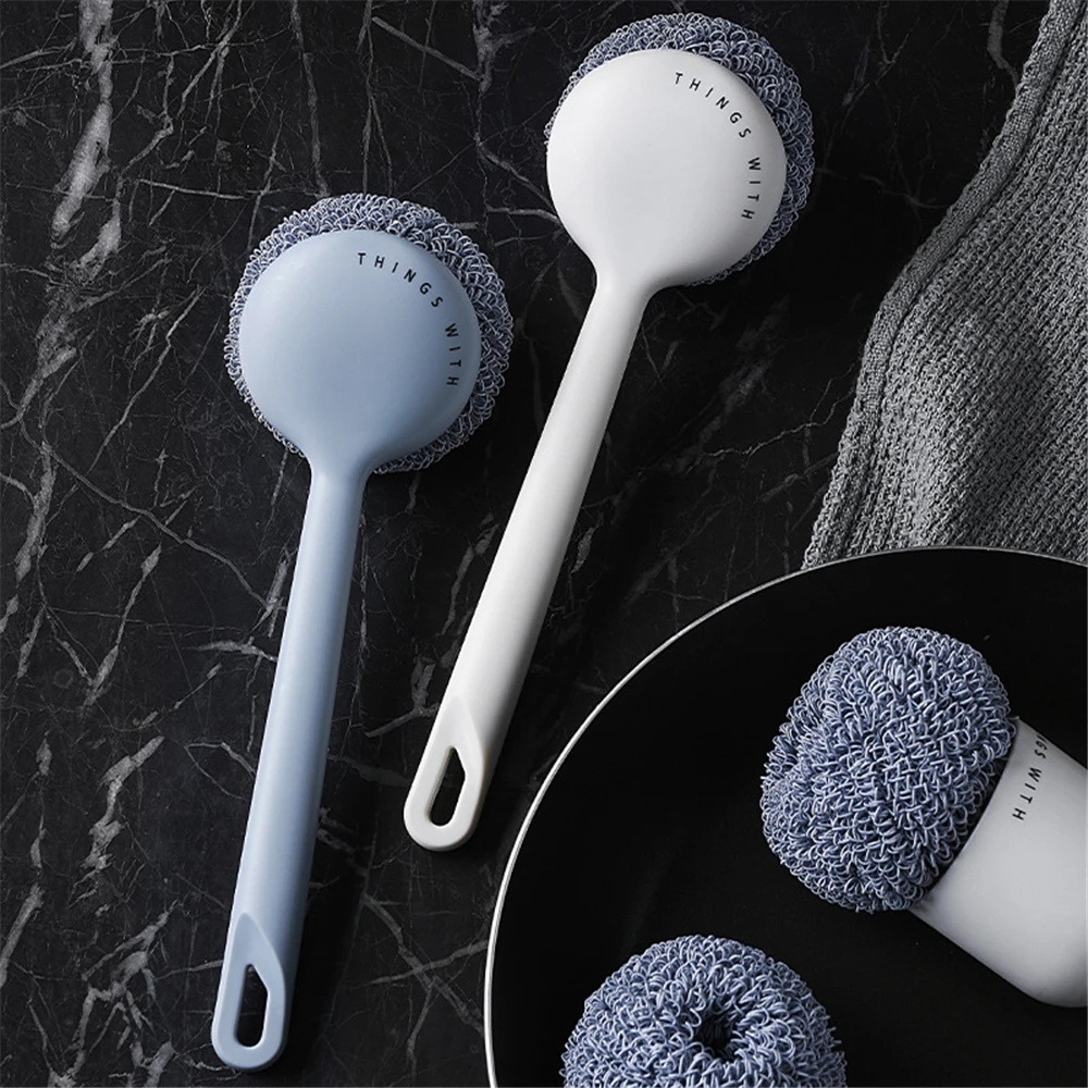 

Kitchen Polyester Pot Cleaning Steel Ball With Handle Replaceable Cleaning Brush Pot Brush Non-stick Steel Ball Kitchen Tool