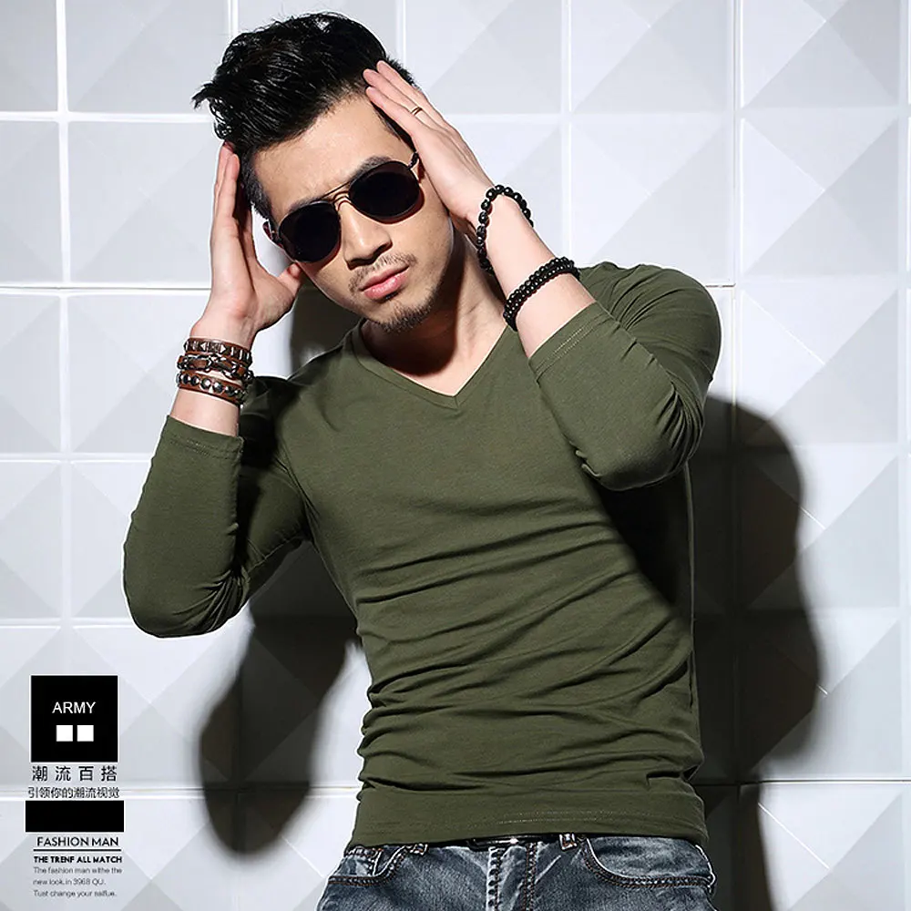 V Army green MRMT лайкра хлопок мужская футболка 5XL футболка с длинным рукавом мужская однотонная повседневная мужская футболка с длинным рукавом для мужчин - Цвет: V Army green