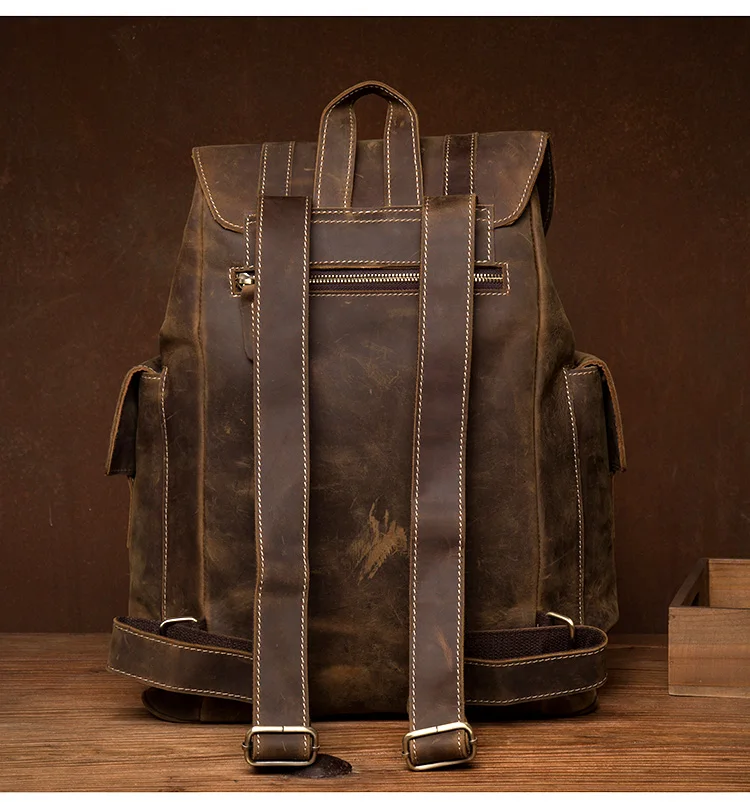 Back View of Woosir Brown Backpack Leather for Laptop