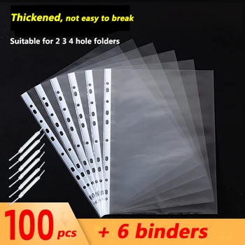 

100Pcs A4 Plastic Punched Pockets Folders Filing 11 Holes Loose Leaf Documents Sheet Protectors Transparent Folder Bag