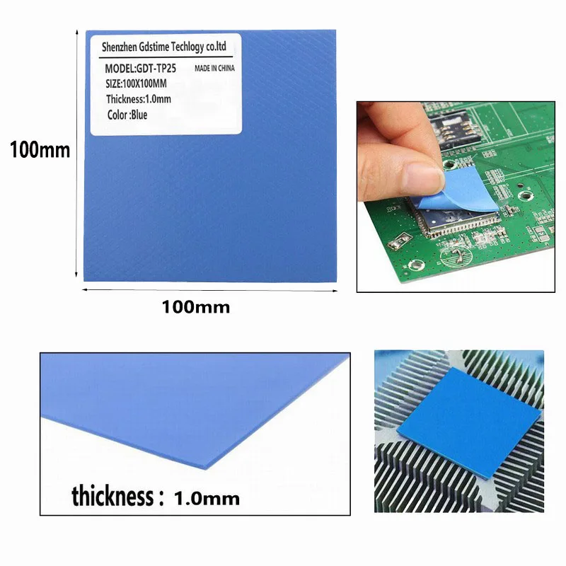 Tichkess Smd 100 mm 100 mm mm Conjunto com 20 Peças de Chip ic Bloco Térmico Azul para Cpu Dissipador de Calor e Resfriamento Térmico Condutor de Silicone - Imagem 6
