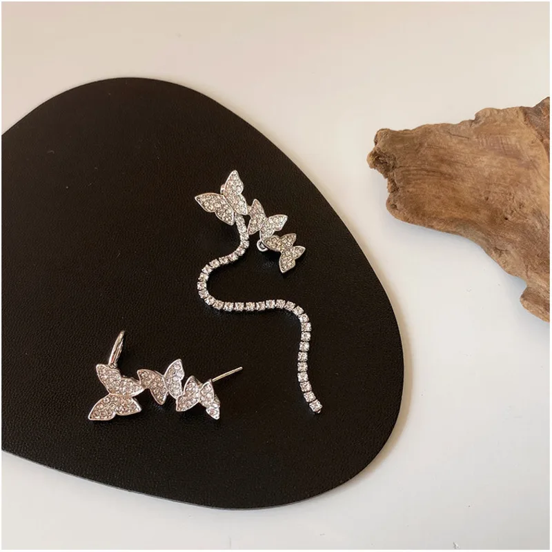 Korea Butterfly Wings Long Tassel Earrings For Women Jewelry Imitation Prevent allergy Crystal Asymmetric Statement Drop Earring
