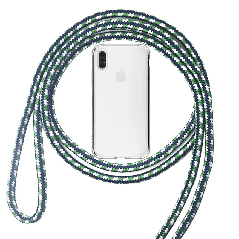 green white Кроссбоди шнурок Ожерелье Веревка Прозрачный чехол для телефона для iPhone 11 Pro Max XS MAX XR X 10 7 8 6 6s plus 5 5SE ремешок шнур крышка - Цвет: green white