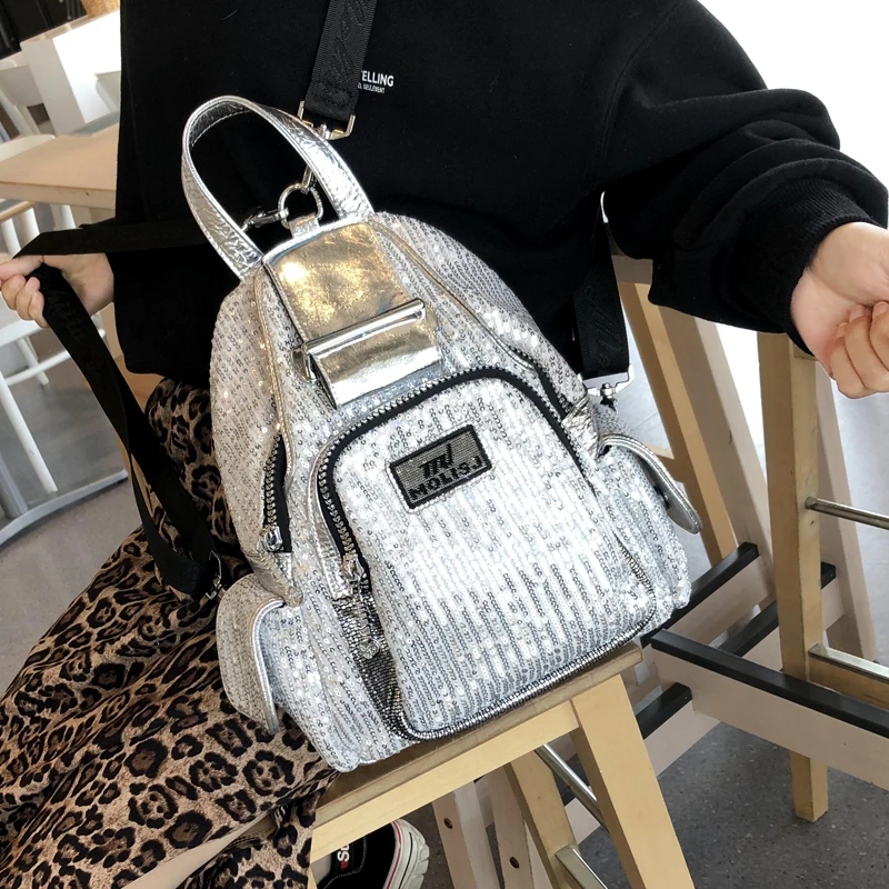 

Trendy Sequin Shoulder Bag Female 2020 New Niche Bag Personality College Style Student Large Capacity Fashion Female Travel Bags