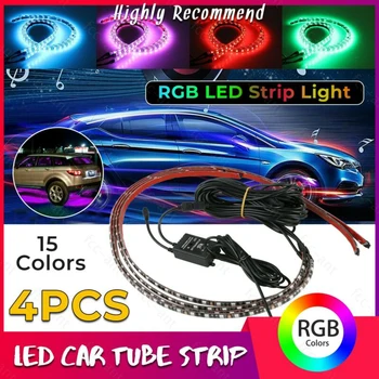 

RGB 48 LED Strip Under Car Tube Underglow Body System Neon Light Kit Remote 7 Color RGB LED Car Interior Under Dash Lighting Kit