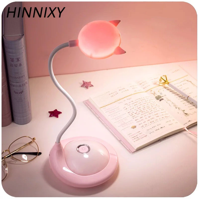 Hinnixy Настольная лампа с мультяшным котом розовый синий регулируемой яркостью