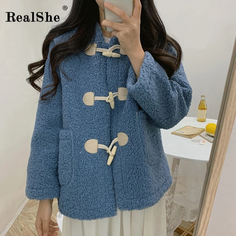 RealShe пальто из овечьей шерсти, Женское пальто с отложным воротником, длинный рукав, пуговицы, шерстяные пальто и куртки, женское осенне-зимнее теплое шерстяное пальто для женщин