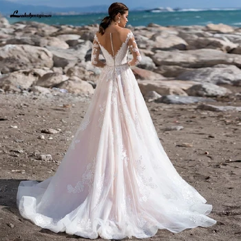 

2020 Trouwjurk Long Sleeve Wedding Dress Sexy Bridal Gowns 2020 Vestido Noiva Praia Sheer Vintage Lace Wedding Gowns for Beach