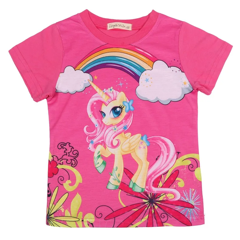 Г. Новая летняя розовая футболка милые футболки для маленьких девочек Одежда для маленьких девочек с рисунком пони детская Праздничная футболка детские костюмы