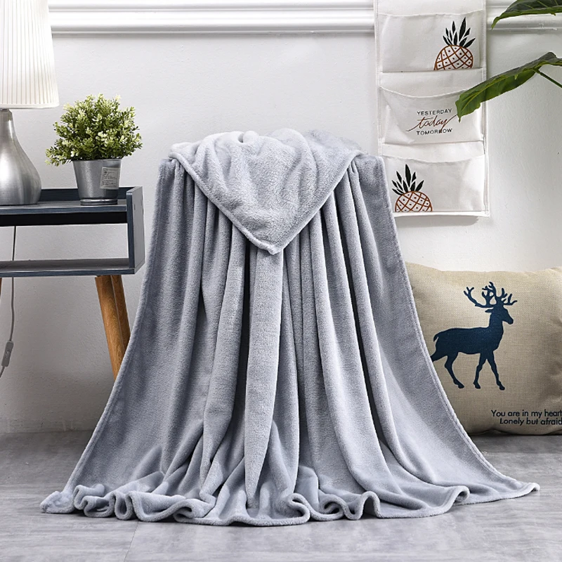 Gray Коралловое флисовое фланелевое одеяло s для кровати из искусственного меха норки, одноцветное покрывало для дивана, мягкое теплое зимнее клетчатое плюшевое одеяло - Цвет: Gray