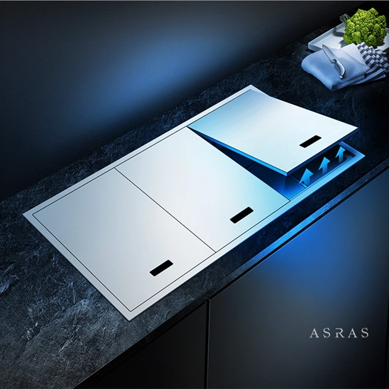 

ASRAS 8847Y Hidden Sink with 3PCS Cover 304 Stainless Steel Handmade Kitchen Sink Large Double Sink with Lifting Kitchen Faucet