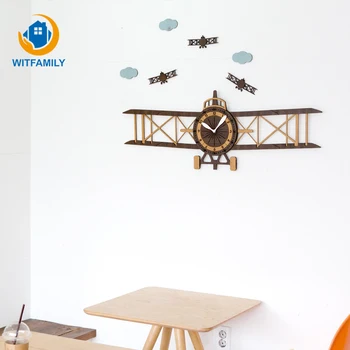

Modern European Children Cartoon Wooden Hanging Watch Home Decoration Wall Clock Propeller Aircraft Wall Clock DIY Meeting Room