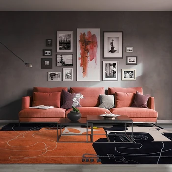 

Post modern orange color abstract living room rug, thick weaved villa area rug, decoration floor mat