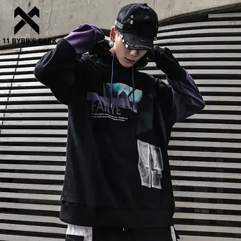 

11 BYBB'S DARK Hip Hop Patchwork Letter Print Men Hoodie 2020 Harajuku Color Block Pullover Streetwear Casual Hooded Sweatshirts