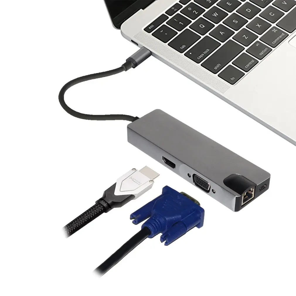 8 в 1 type C-2USB SD Micro SD LAN VGA HDMI USBC адаптер концентратор Расширение PD зарядная док-станция 1000 Мбит/с Rj45 OTG дисплей
