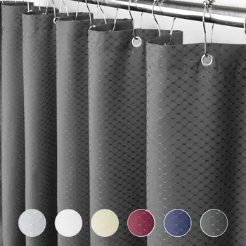 

Classic Waffle Weave Charcoal Grey Fabric Shower Curtains with Rust Proof Metal Grommets, Standard Size Water Repellent Bath
