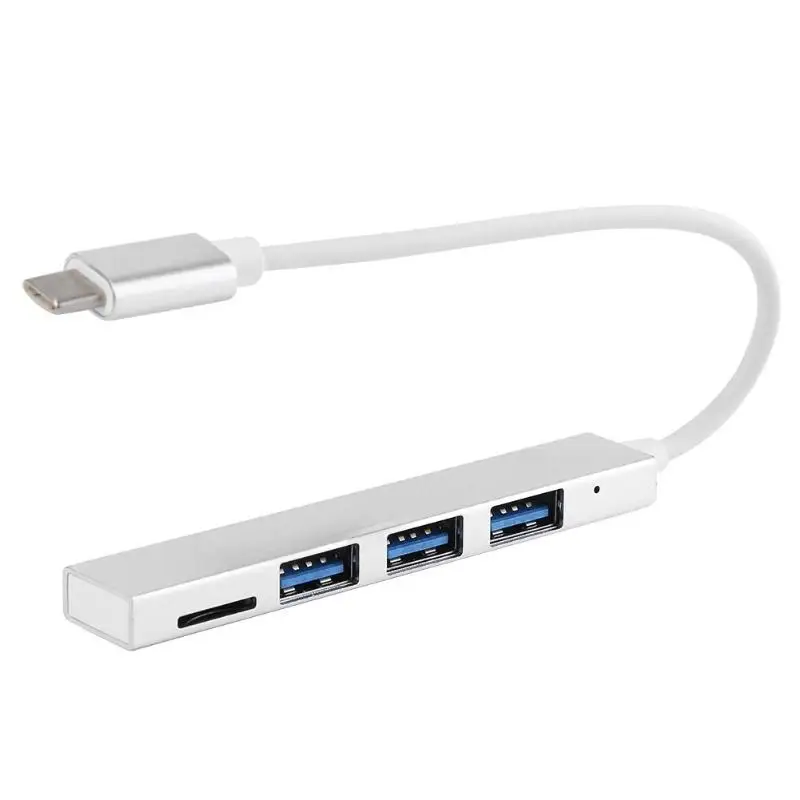 Серебристый Портативный USB-C концентратор Многофункциональный тип-c до 3 портов USB 2,0+ TF слот для карты конвертер OTG Кабель-адаптер для samsung huawei ноутбук - Цвет: Серебристый