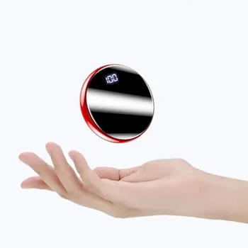 

10000mAh Mini Power Bank External Battery Bank Mirror Display 2.1A Quick Charge Round Powerbank portable charger for iphone