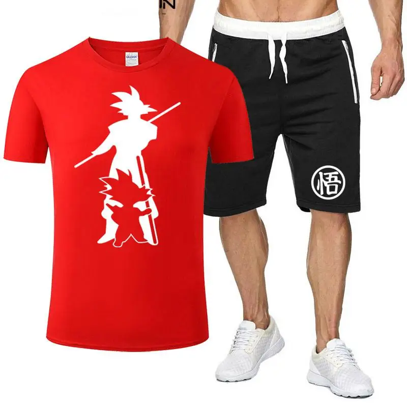 

Fashion Dragon Ball Goku Print Set Men 2020 Summer New Tracksuit Sweatshirt + Beach Shorts Sets Mens Casual T-Shirts Sportswears