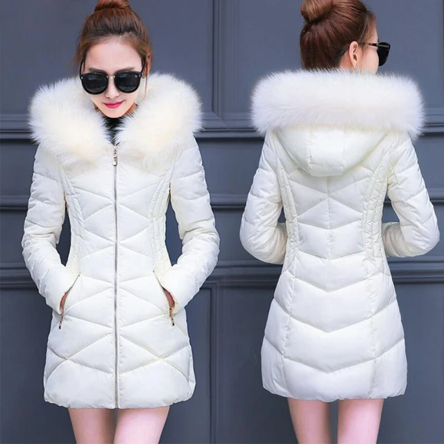  Chaqueta De Invierno De Las Mujeres Mujer Abrigo Mujer Parka  Manga Larga Capucha Slim Mantener Caliente Cuello De Piel Abrigo Blanco  Femme Invierno Caqui L : Ropa, Zapatos y Joyería