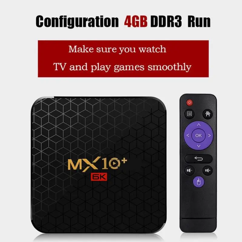 ТВ-бокс MX10 4 Гб+ 64 ГБ Android 9,0 6K проигрыватель Google set top Box четырехъядерный WiFi tv box Сертификация Google