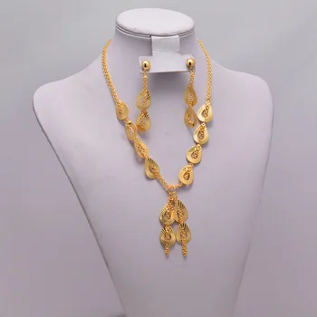 

Fashion Africa Dubai Gold Color Bridal Jewelry Set For Women Girl Necklace Earrings Nigerian Party Women Wedding Jewelry Set