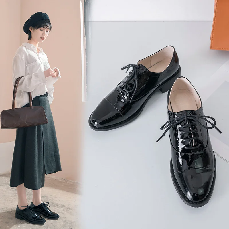 

Inside And Pure Leather 2019 Spring And Autumn New Style round-Toe Small Leather Shoes in Chunky-Heel Casual niu qi Genuine Leat