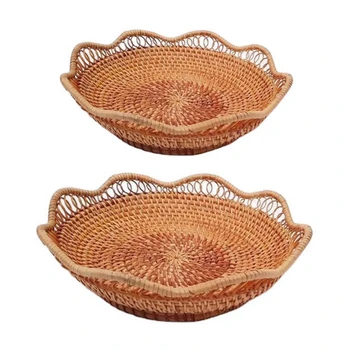 

Handmade Woven Rattan Food Serving Display Storage Basket Fruit Candy Cake Bread Cell Phone Keys