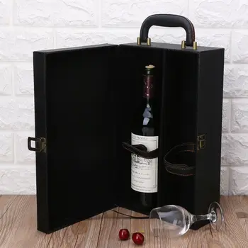 

Wine Bottle Box Leather Luxury Bag 2 Red Wine Champagne Tote Carrier Handle Travel Case Organizer Gift