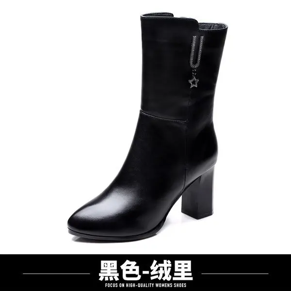 Lady Boots Round Toe Australia Chunky Heel Bootee Woman Women's Shoes Large Size Zipper Luxury Designer Ladies Snow Big