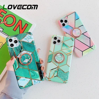 

LOVECOM Geometric Splicing Marble Phone Case For Samsung Galaxy A51 Note 10 Pro S20 S10 Plus Soft IMD Stand Flower Back Cover