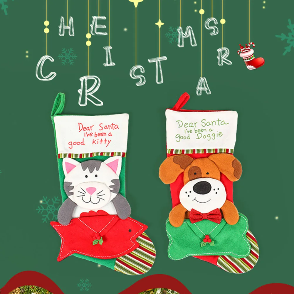 Decor For The New Year Dog Pattern Christmas Stockings Sock Pendant Candy Gift Bag Xmas Tree Decor