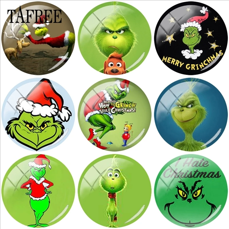 TAFREE Grinch 12 мм/15 мм/16 мм/18 мм/20 мм/25 мм как Grinch палантин Рождественский Стеклянный кабошон Demo плоский задний вывод