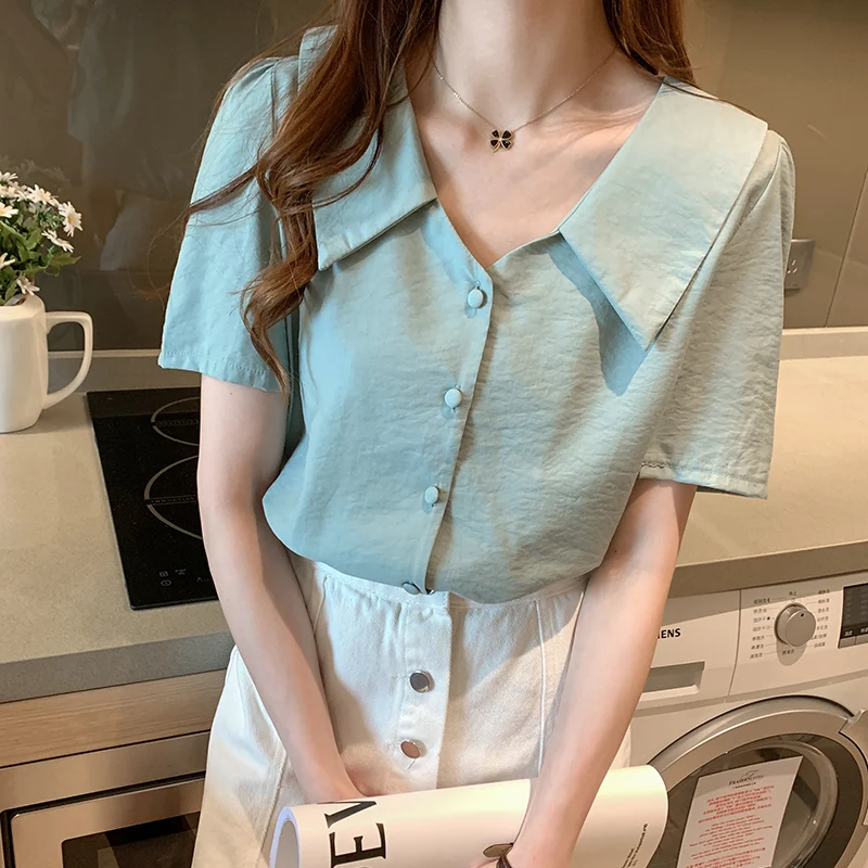 Новинка лета 2020 Офисная Повседневная дикая рубашка в Корейском стиле с коротким