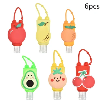 

6Pcs Kids Travel Empty Bottles with Cartoon Animal Fruit Silicone Keychain Carriers Portable 30ml Flip Cap Refillable Hand Sanit