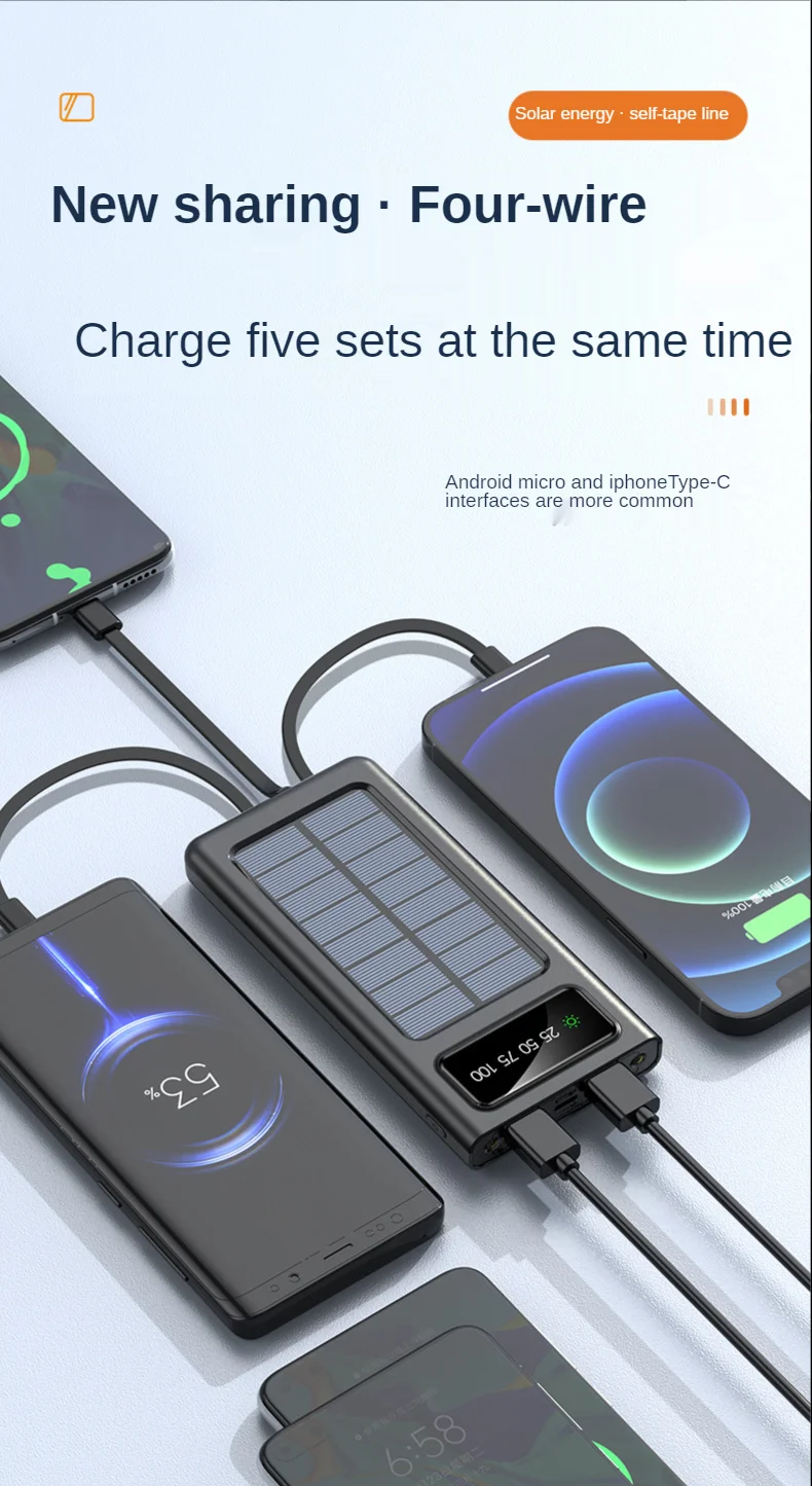 Solar Power Bank 20000mAh With Its Own Charging Cable Outdoor Powerbank External Battery Portable Charger Auxiliary Battery charmast