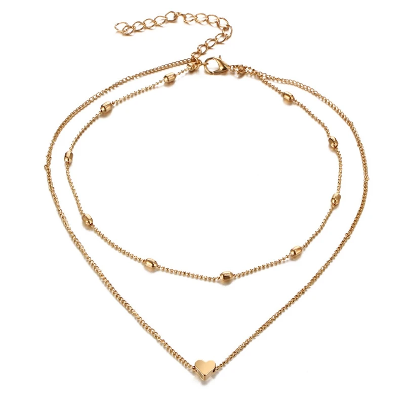 Новое ожерелье-чокер в форме сердца для женщин, Золотая Серебряная цепочка, ожерелье с подвеской на шею, богемное ожерелье-чокер, ювелирное изделие - Окраска металла: S05331