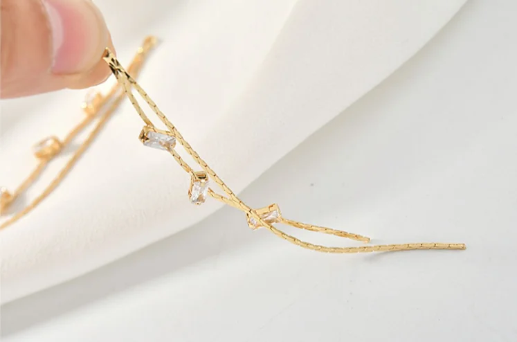 2 шт. медное покрытие 18K Настоящее золото циркон цепь кисточка DIY серьги аксессуары