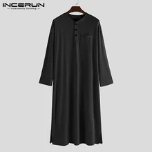 Мужской домашний комфортный однотонный Модный пуловер с круглым воротником и длинным рукавом, одежда для сна, повседневные мешковатые мужские пижамы, халат INCERUN