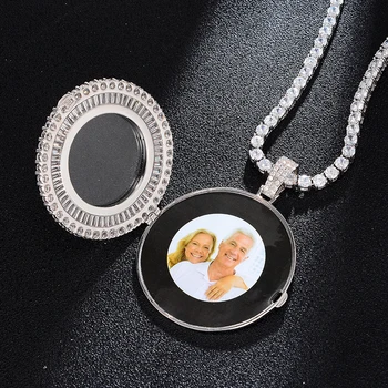 

Hip Hop Custom Made Photo Square Big Round Iced Out Bling Cubic Zircon Necklace & Pendant For Men Jewelry Tennis Chain
