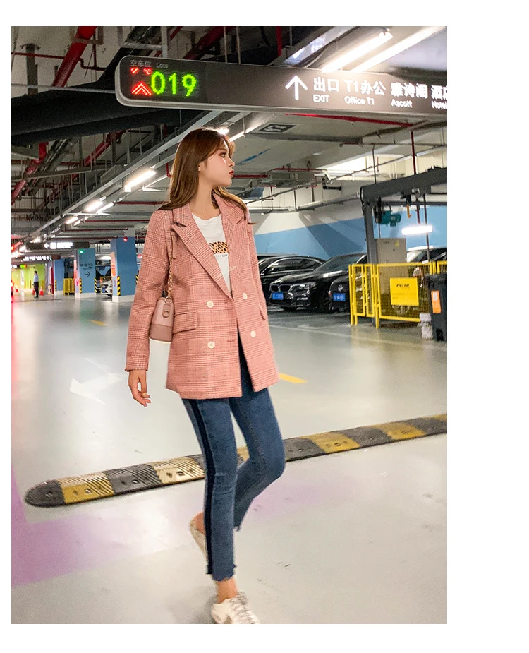 Hongkong женские негабаритные блейзеры розовый клетчатый пиджак и куртки Femme Повседневная Chaqueta Mujer Bleiser Feminino