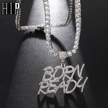 

Hip Hop Iced Out Bling Cubic Zirconia BORN READY Necklaces & Pendants For Men Rapper Jewelry With Tennis Chain