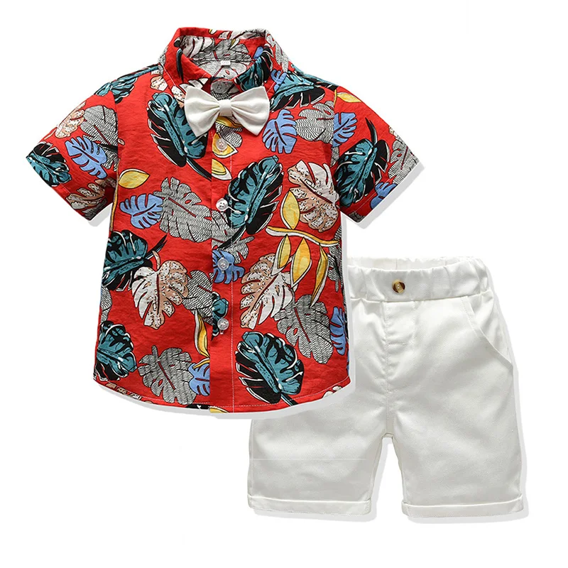 

Children Boy Summer Clothing Set Short Sleeve Printed Shirt+Shorts Gentleman Suit kids clothes boys boutique outfits