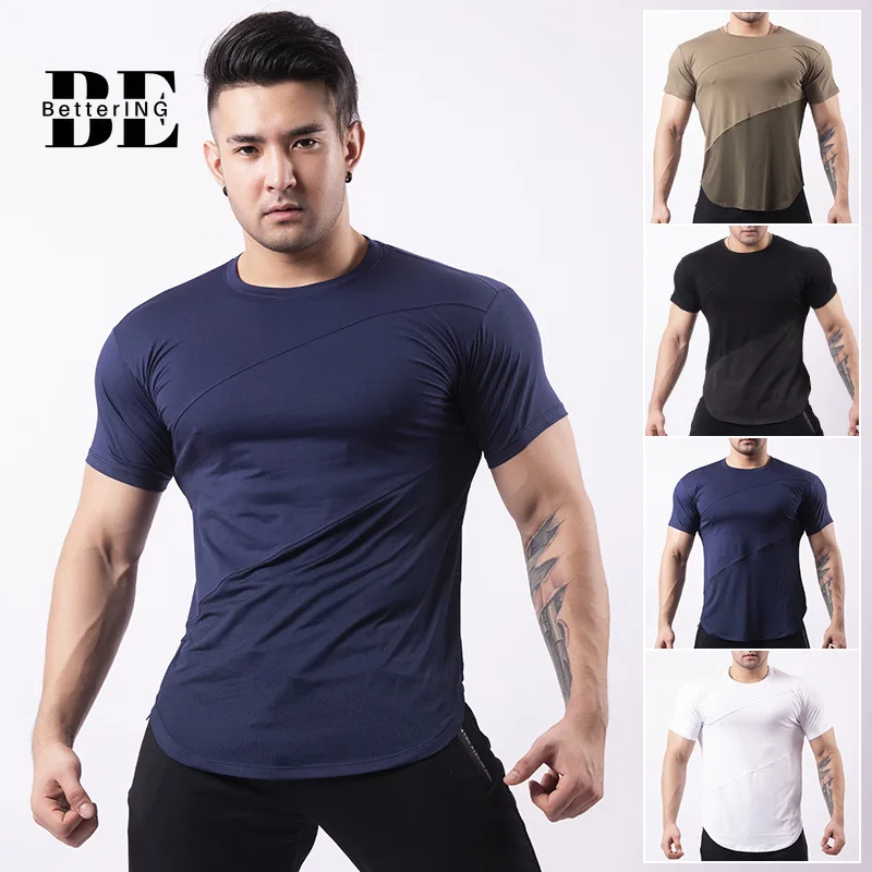 

2021 New Short-sleeved Sports T Shirt Men's Round Collar Joint Fitness Suit Basketball Running Sports Fast Dry Breathable TShirt