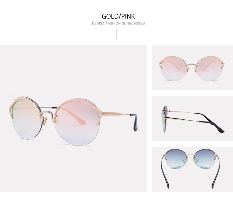 DENISA круглые линзы кошачий глаз солнцезащитные очки для девушек модные трендовые градиентные солнцезащитные очки для женщин полуоправы очки UV400 G22001
