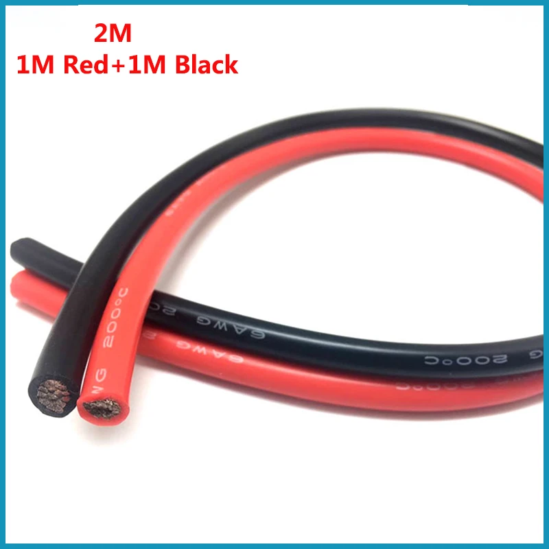Силиконовый силикагелевый провод 1 м красный черный 6AWG 10AWG 12AWG